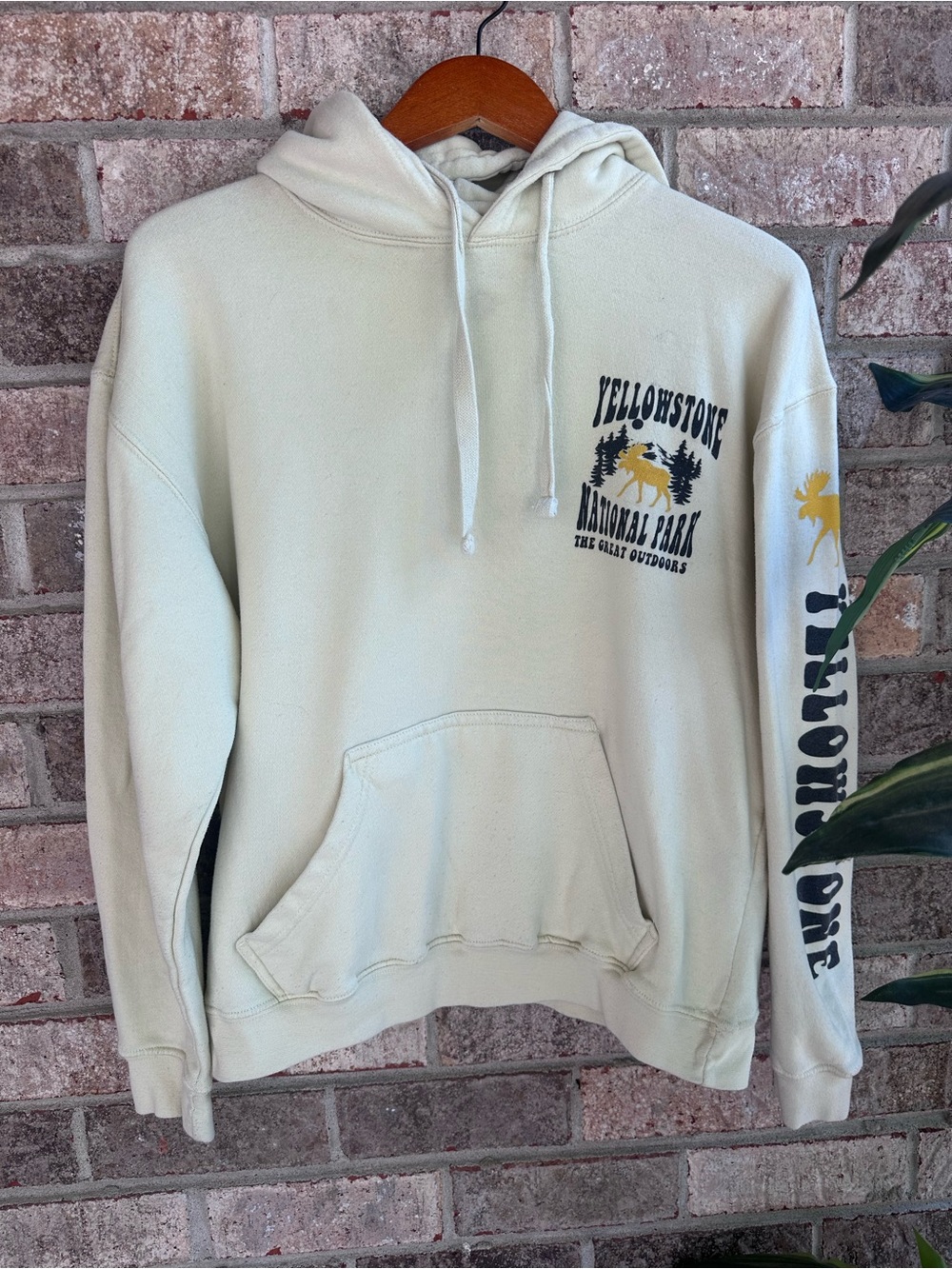 Yellowstone National Park Crewneck Hoodie - Cream Graphic Pullover Small